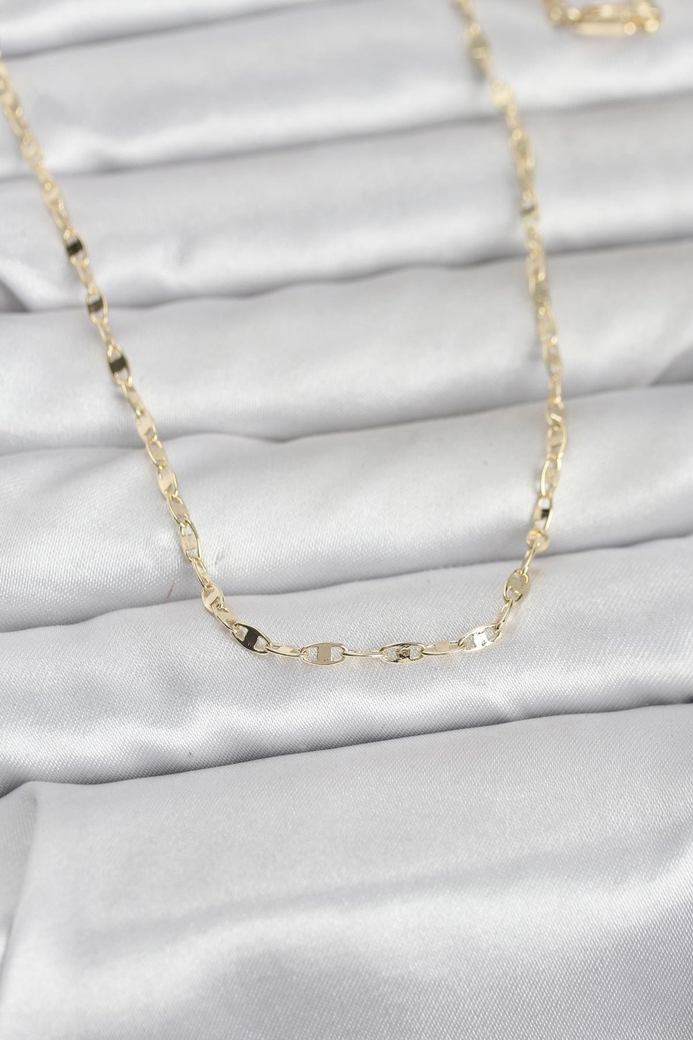 CM 14K Gold Renk Yassı Gemici Zincir Model 60 cm Kadın Kolye