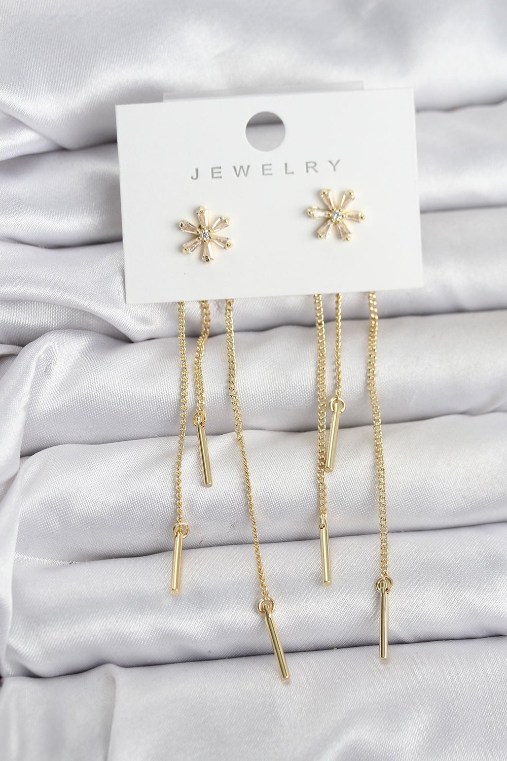 Çiçek Model Gold Pirinç Sallantılı Kadın Küpe