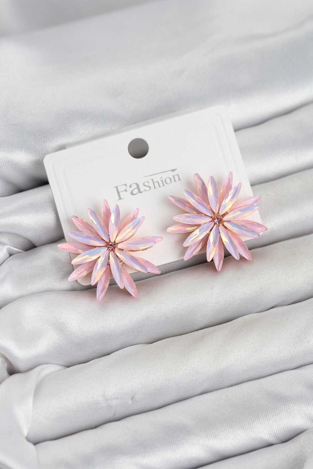Lotus Model Pembe Renk Kristal Taşlı Kadın Küpe