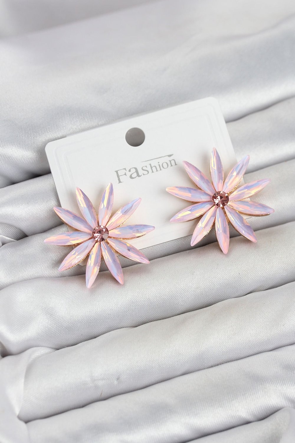 Pembe Kristal Taşlı Lotus Model Kadın Küpe