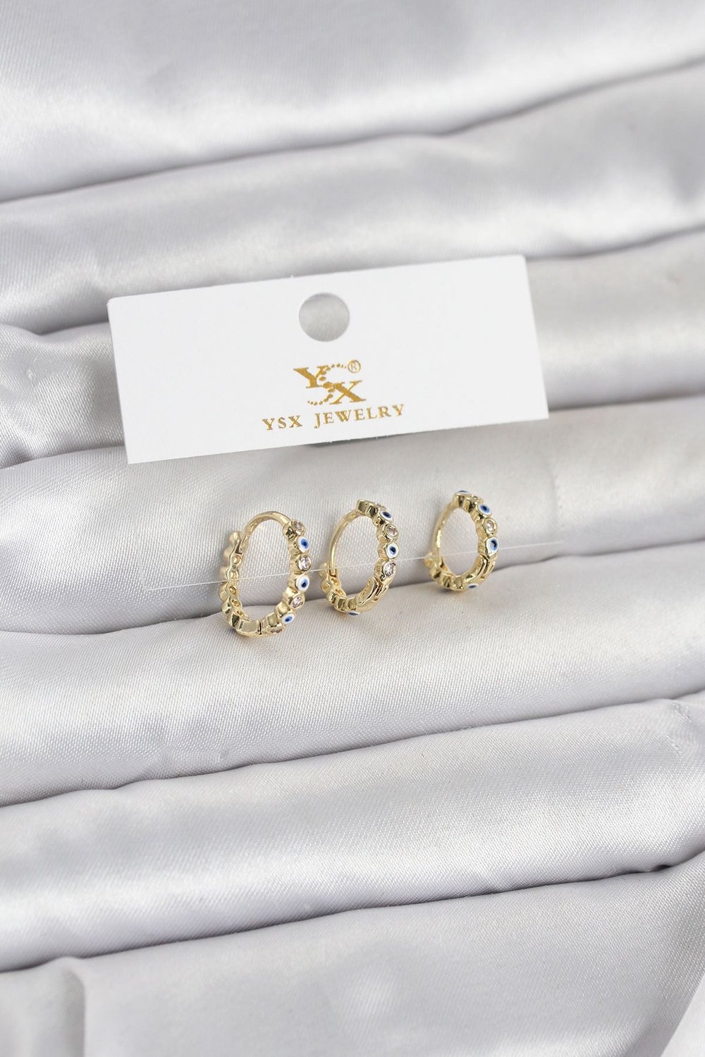 Pirinç Gold Renk Nazarlı Model 3'lü Kadın Küpe