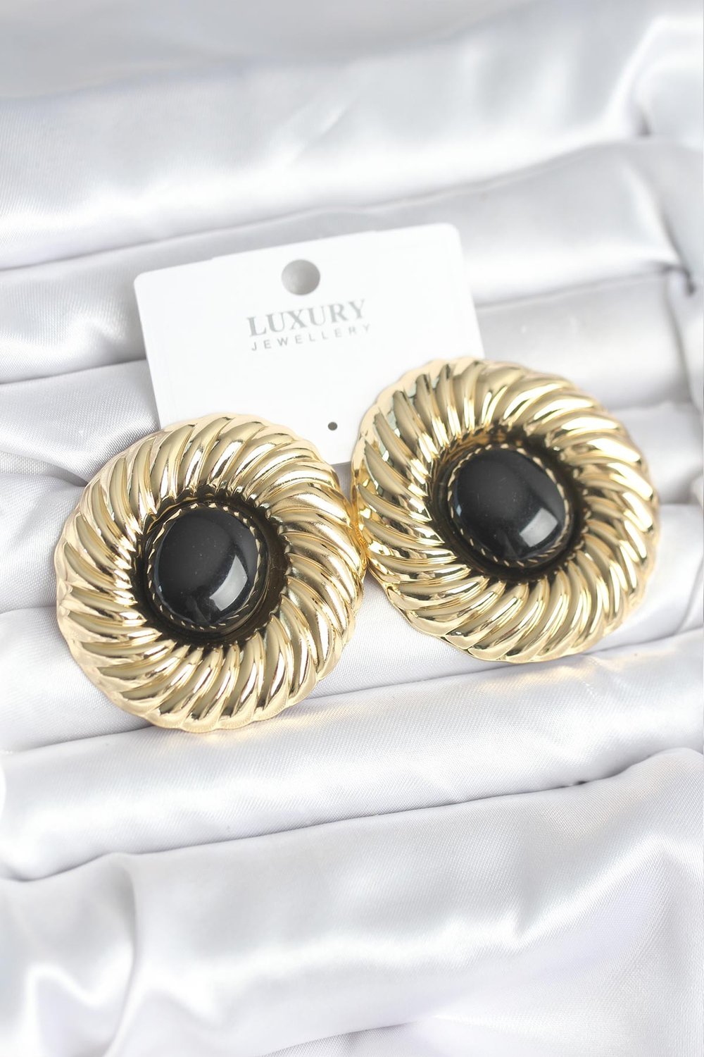 Pirinç Gold Renk Siyah Boncuklu Vintage Kadın Küpe