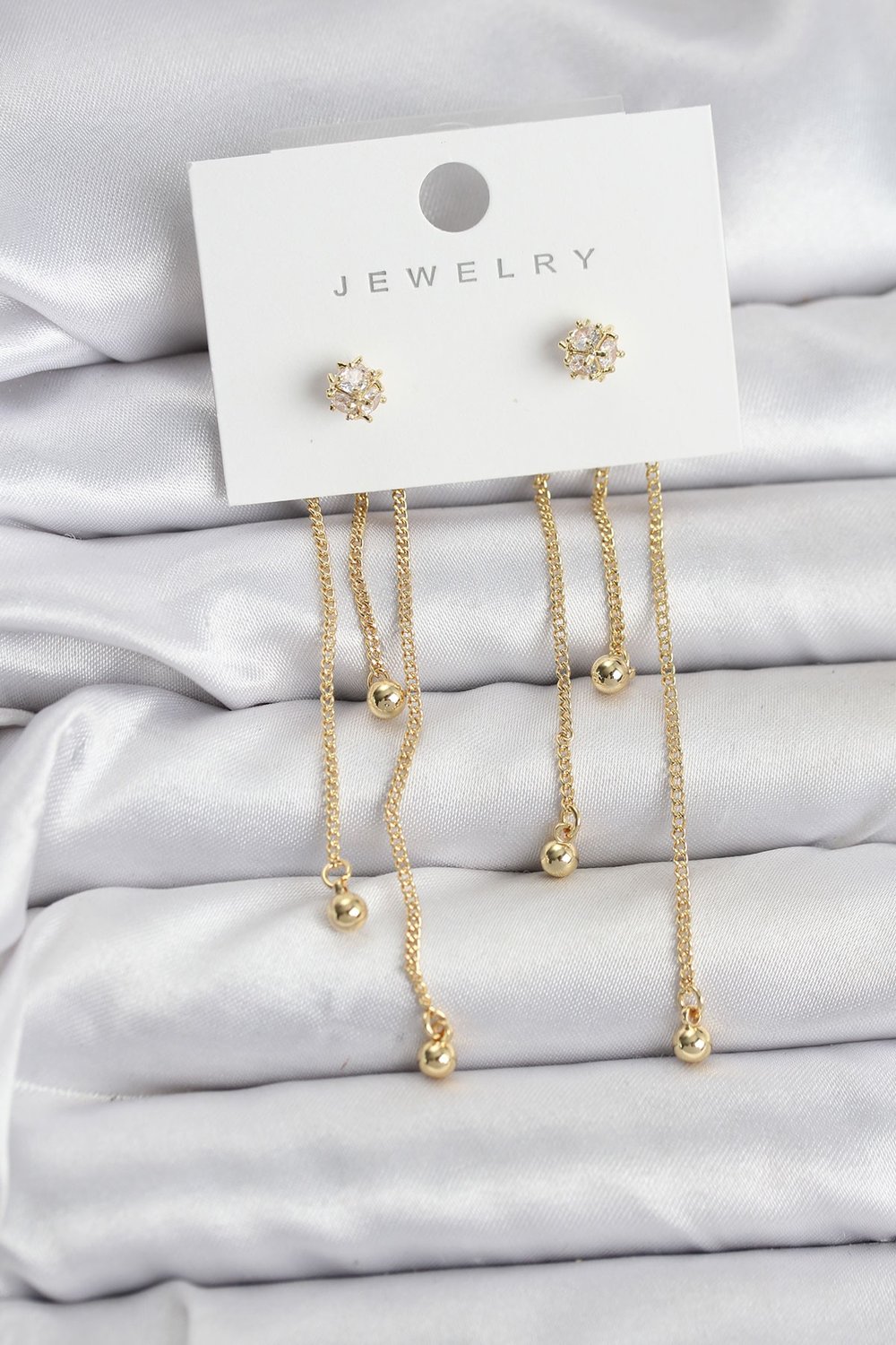 Topçuk Model Gold Renk Pirinç Sallantılı Kadın Küpe Seti