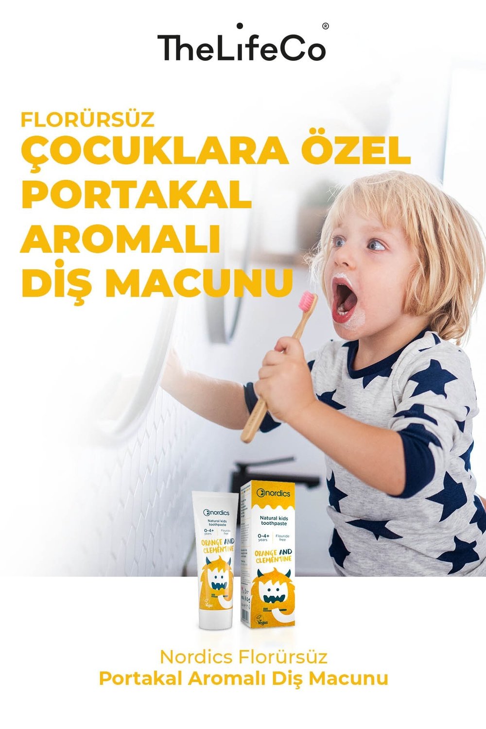 Nordics Florürsüz Doğal Çocuk Diş Macunu (0-4 YAŞ) Portakal, Mandalina 50 ml