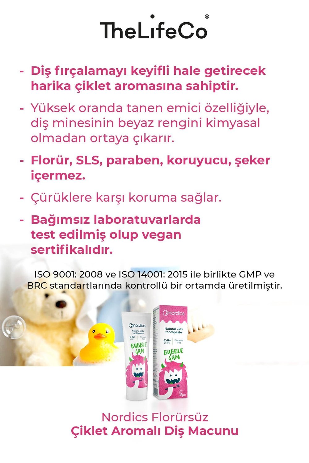 Nordics Florürsüz Doğal Çocuk Diş Macunu Çiklet Aromalı 50 ml
