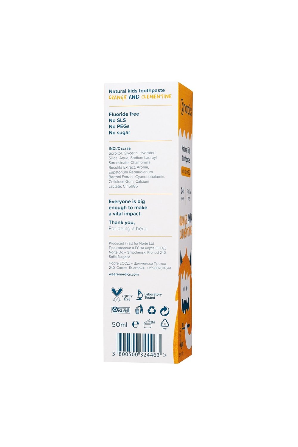 Nordics Florürsüz Doğal Çocuk Diş Macunu (0-4 YAŞ) Portakal, Mandalina 50 ml