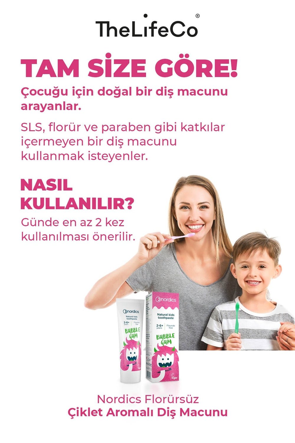 Nordics Florürsüz Doğal Çocuk Diş Macunu Çiklet Aromalı 50 ml