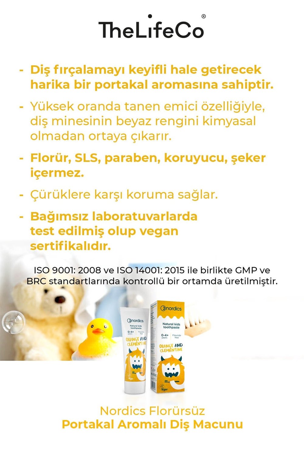 Nordics Florürsüz Doğal Çocuk Diş Macunu (0-4 YAŞ) Portakal, Mandalina 50 ml