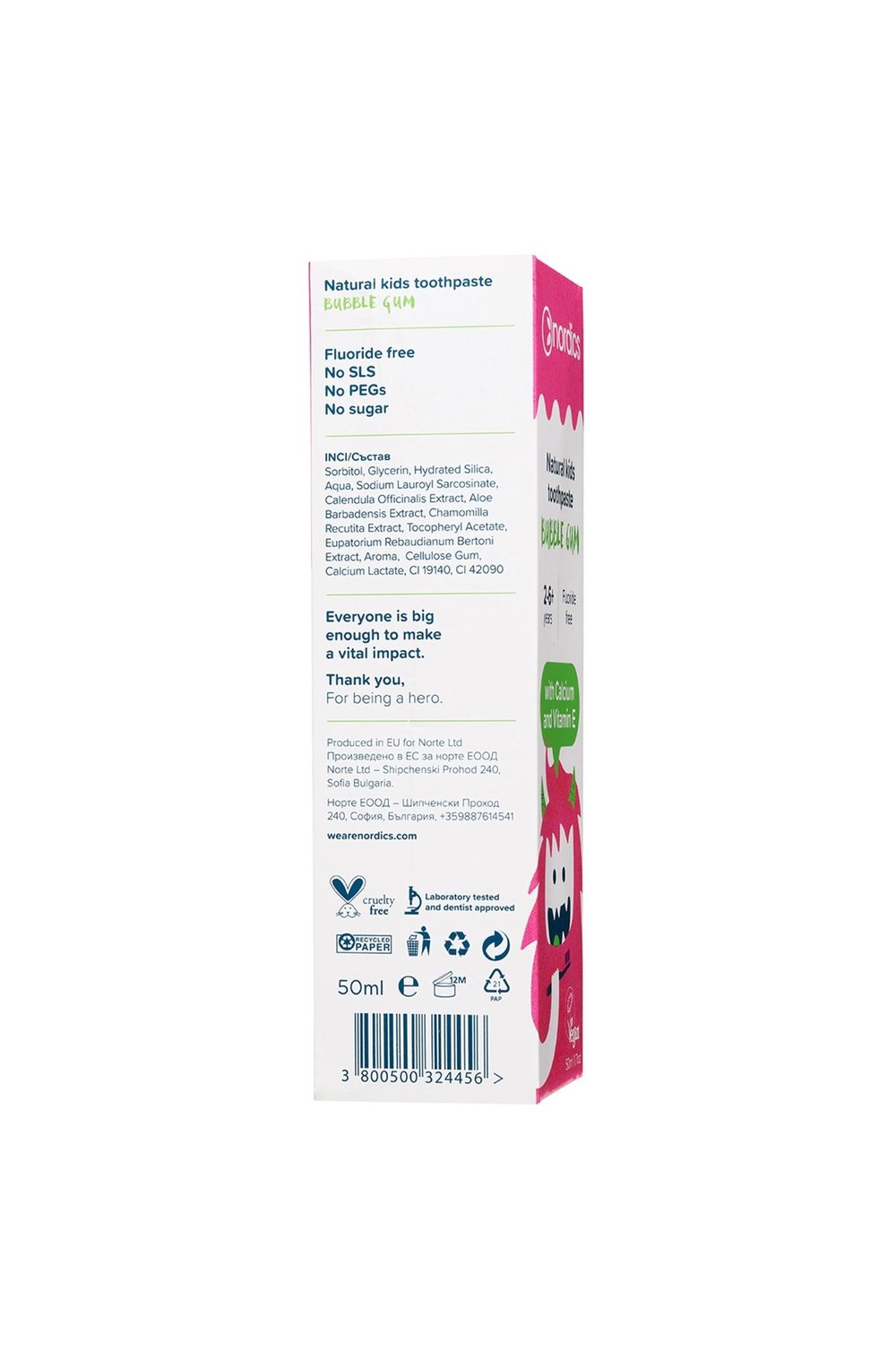 Nordics Florürsüz Doğal Çocuk Diş Macunu Çiklet Aromalı 50 ml