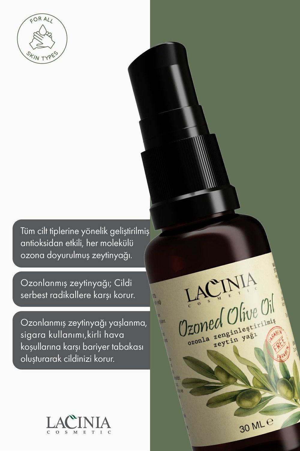 Ozonla Zenginleştirilmiş Zeytin Yağı 30 ml El Yüz Ve Vücut Bakımında Kullanıma Uygundur