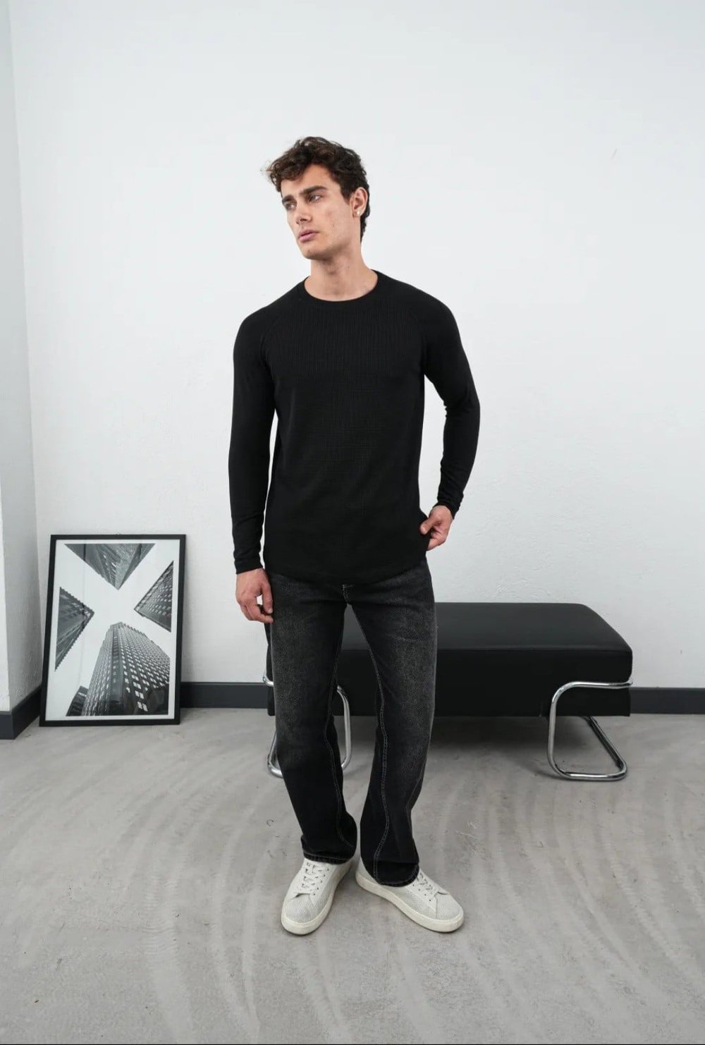 WAFFLE UZUN REGLAN KOLLU SWEAT