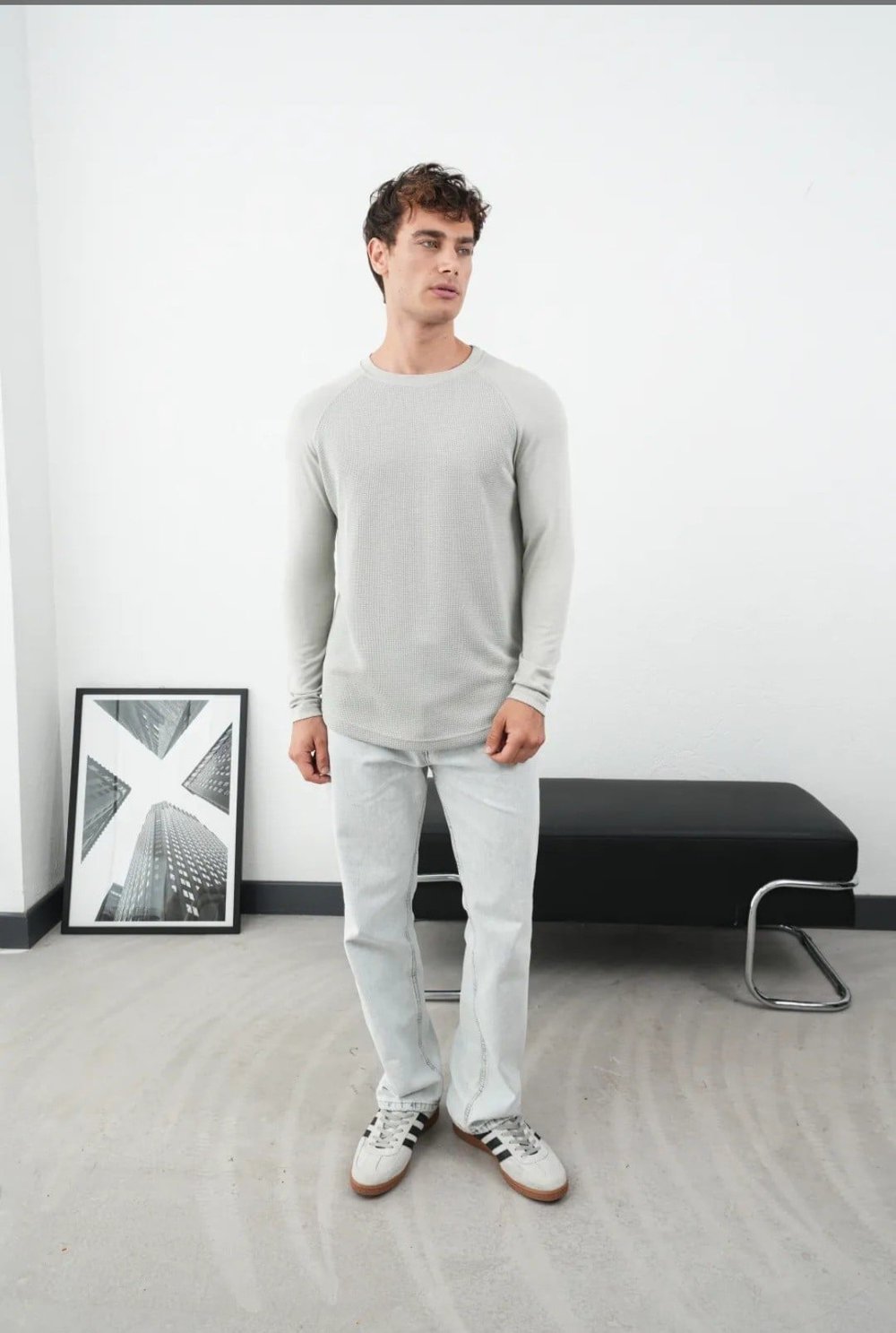 WAFFLE UZUN REGLAN KOLLU SWEAT GRİ