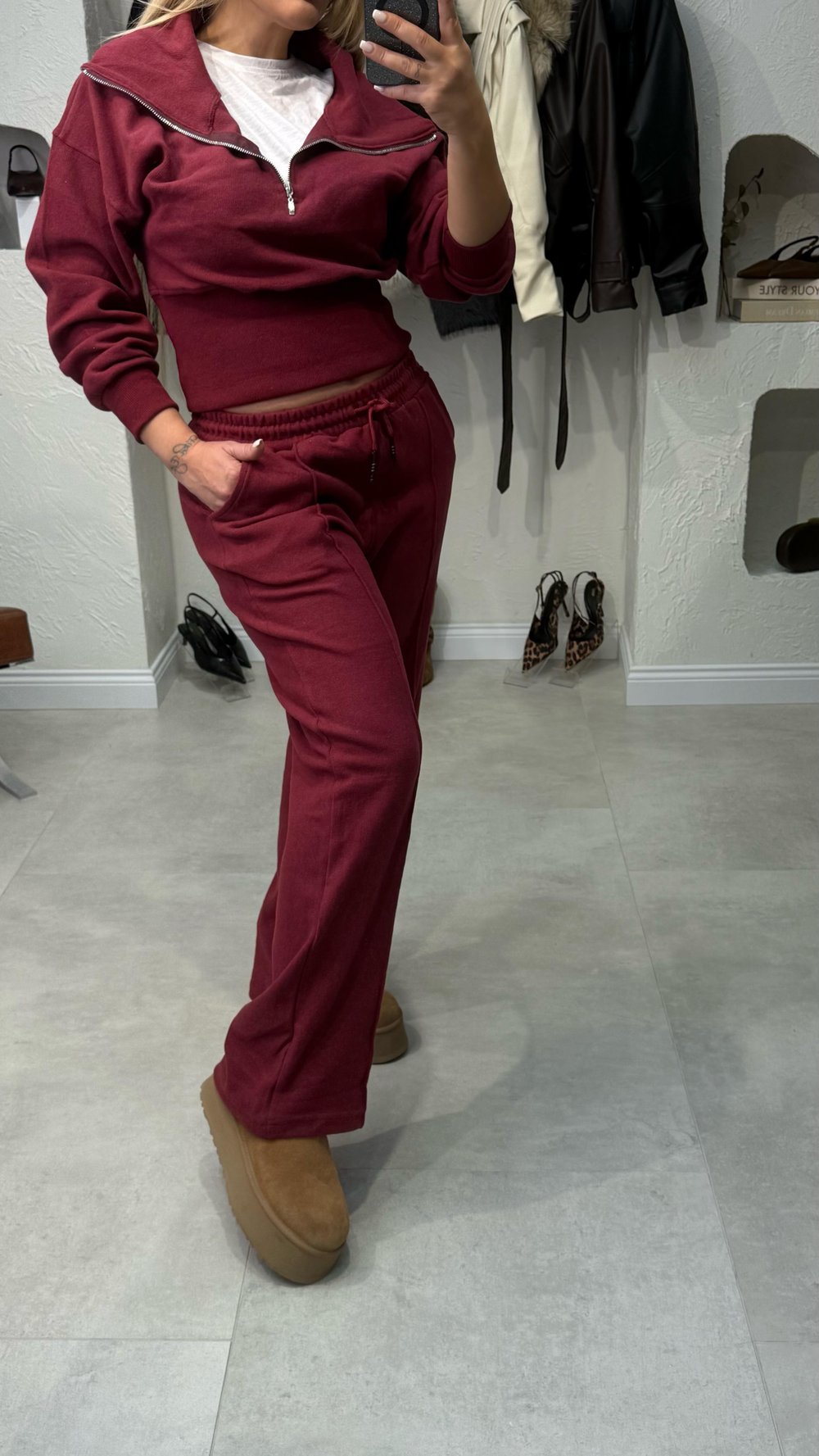 Bordo 3 lü Eşofman Takım