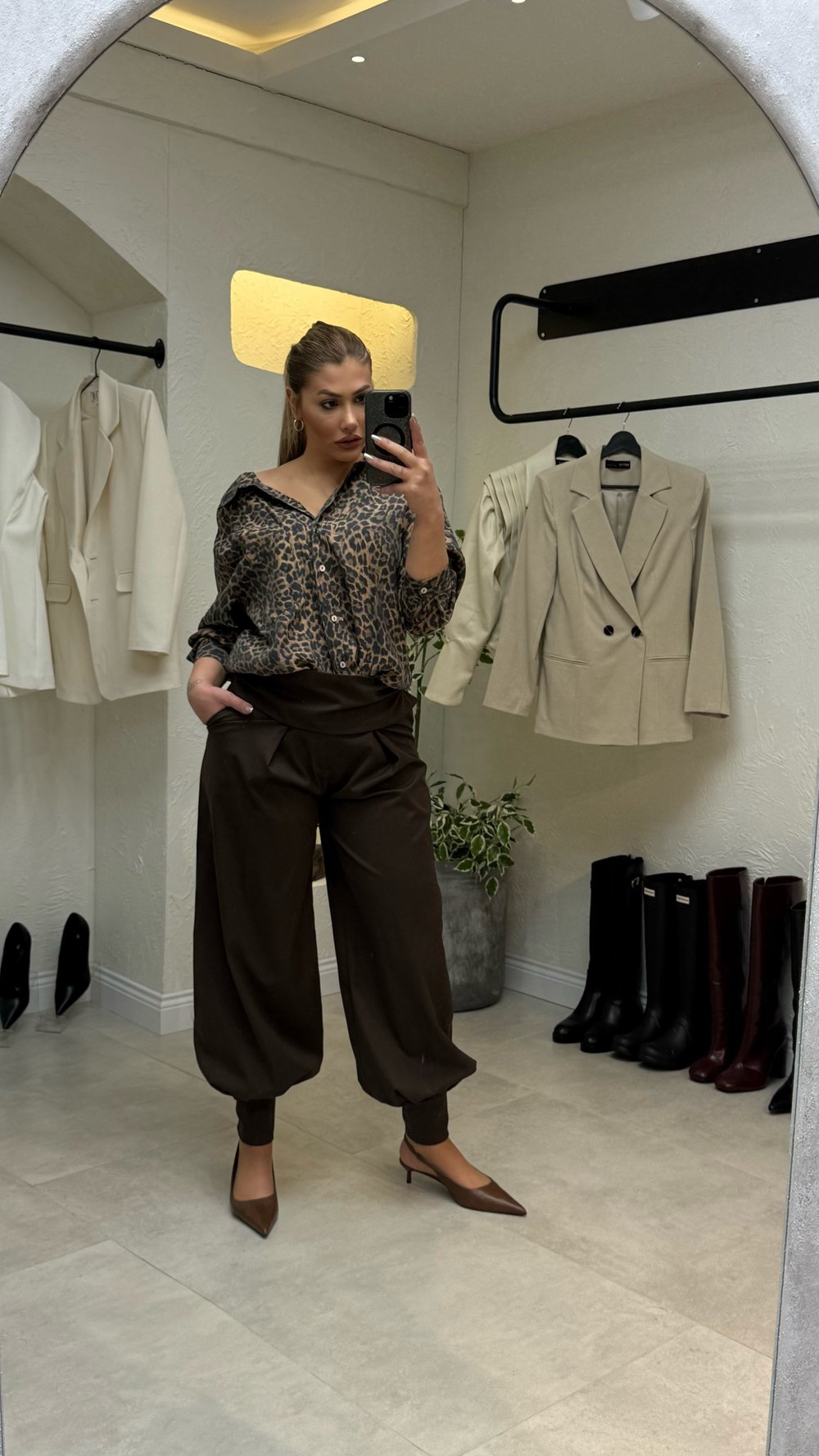 Kahve Şalvar Model Kuşaklı Pantolon