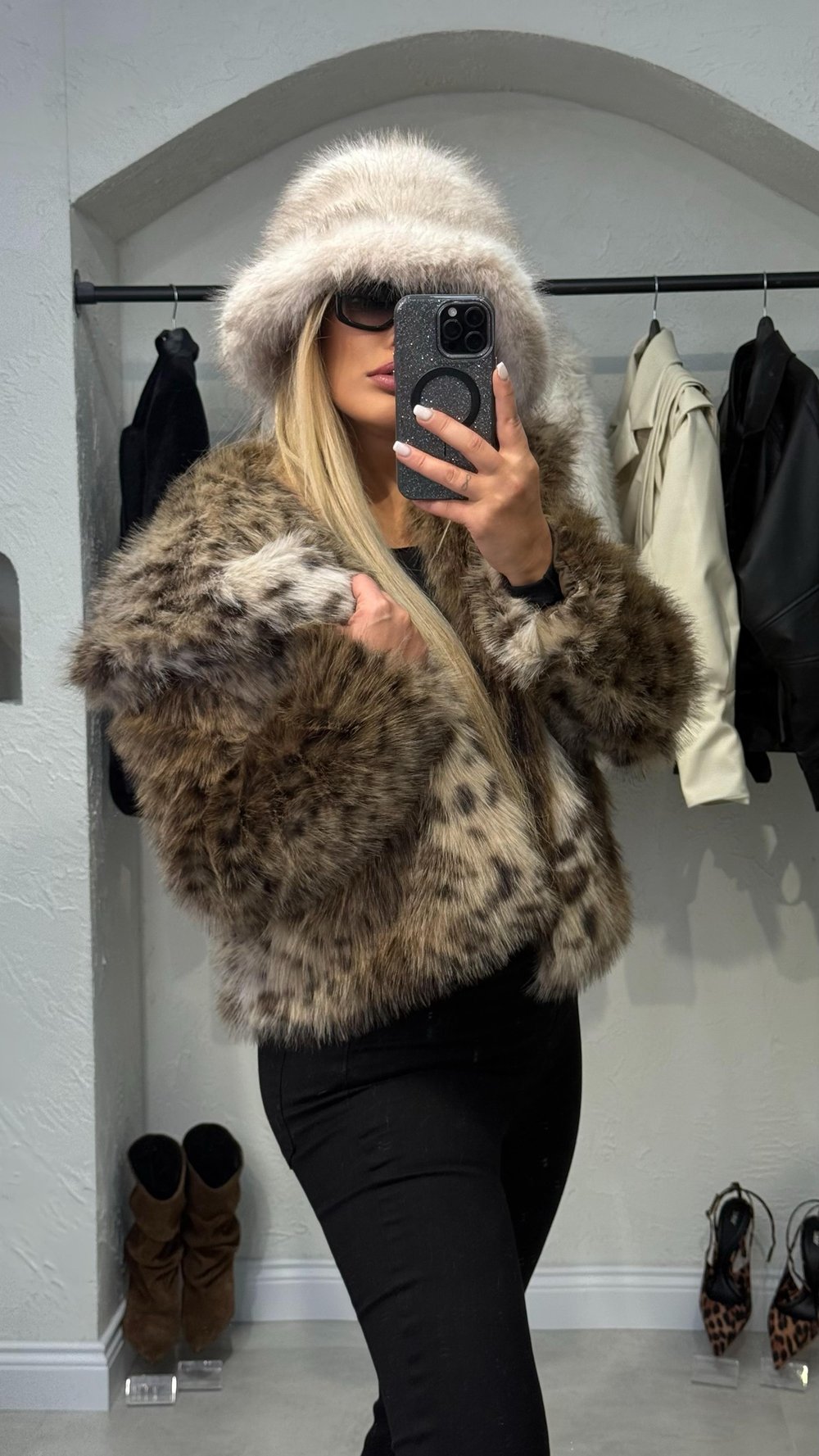 Leopar Desen Kısa Kürk