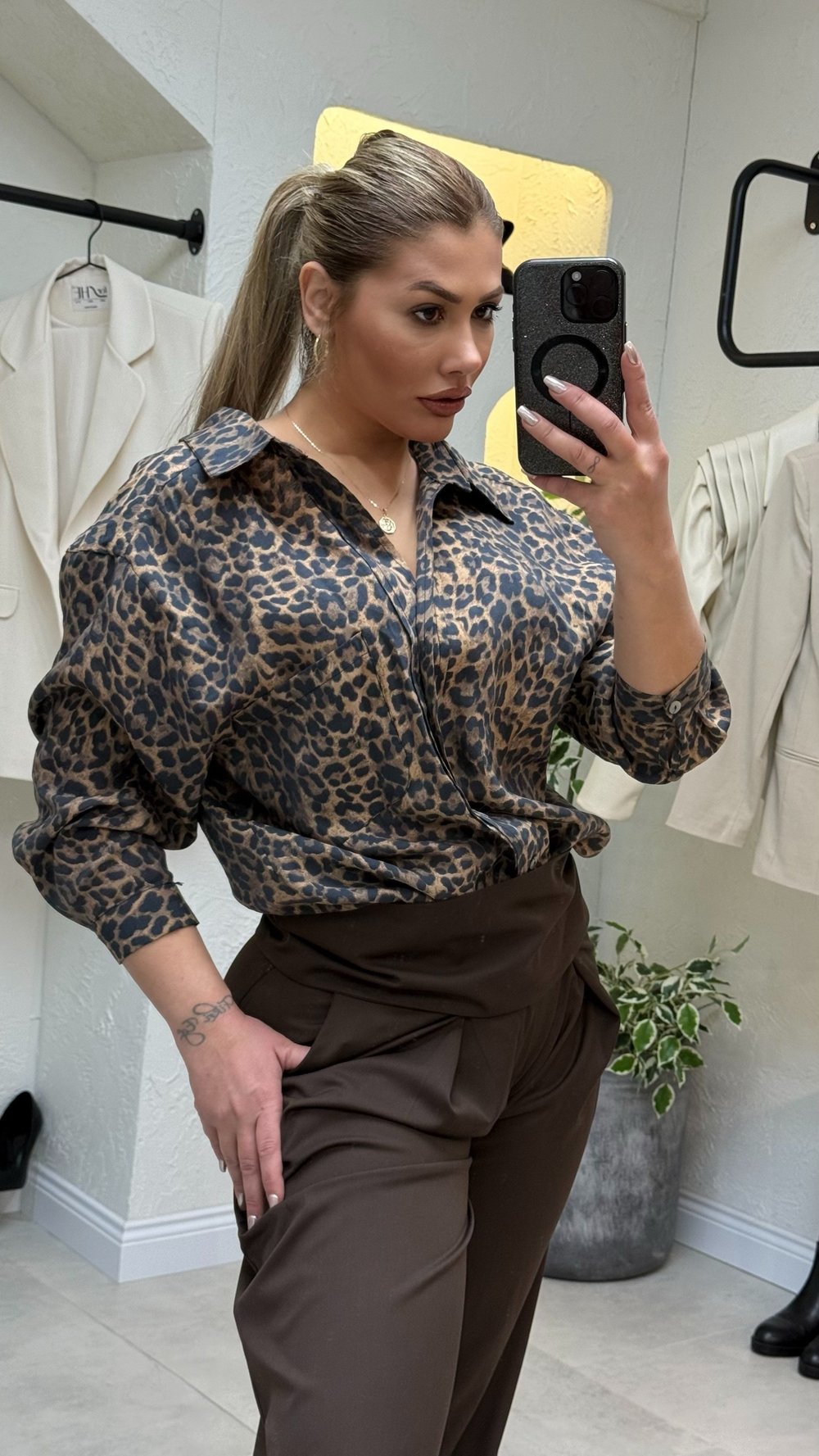Leopar Desen Oversıze Gömlek