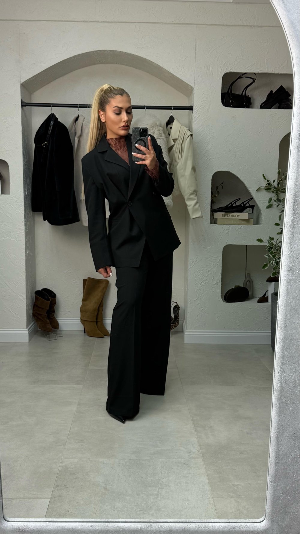 Siyah Blazer Ceket Palazzo Pantolon Takım