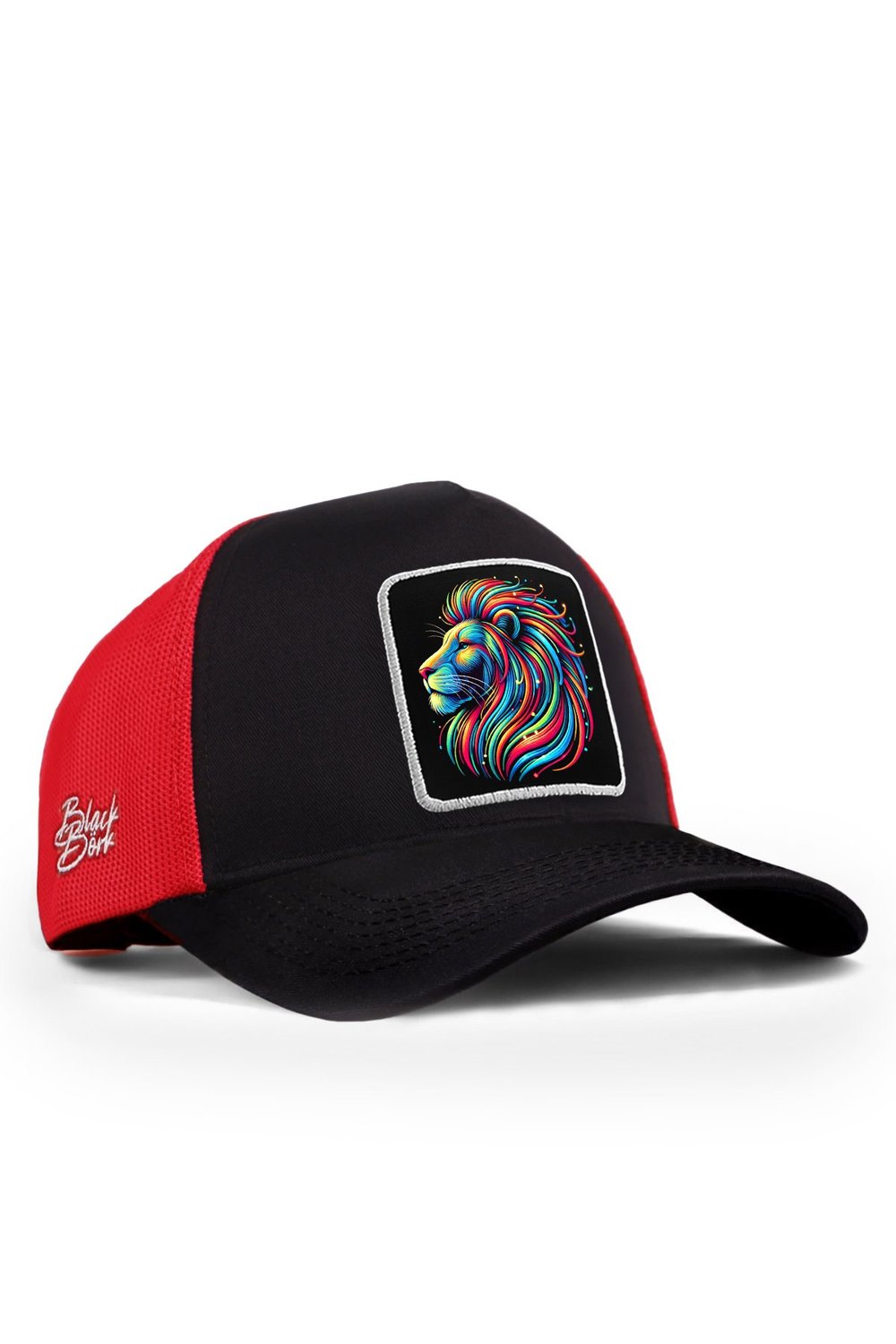 Aslan Logolu Siyah-Kırmızı Trucker Şapka