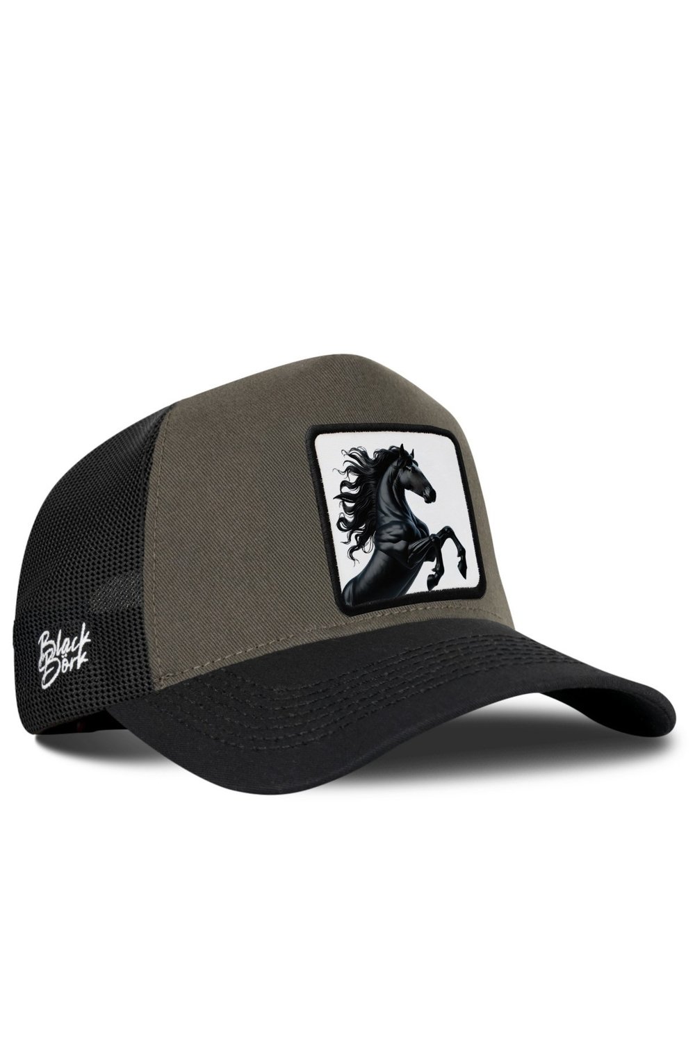 At Logolu Siyah-Haki Trucker Şapka