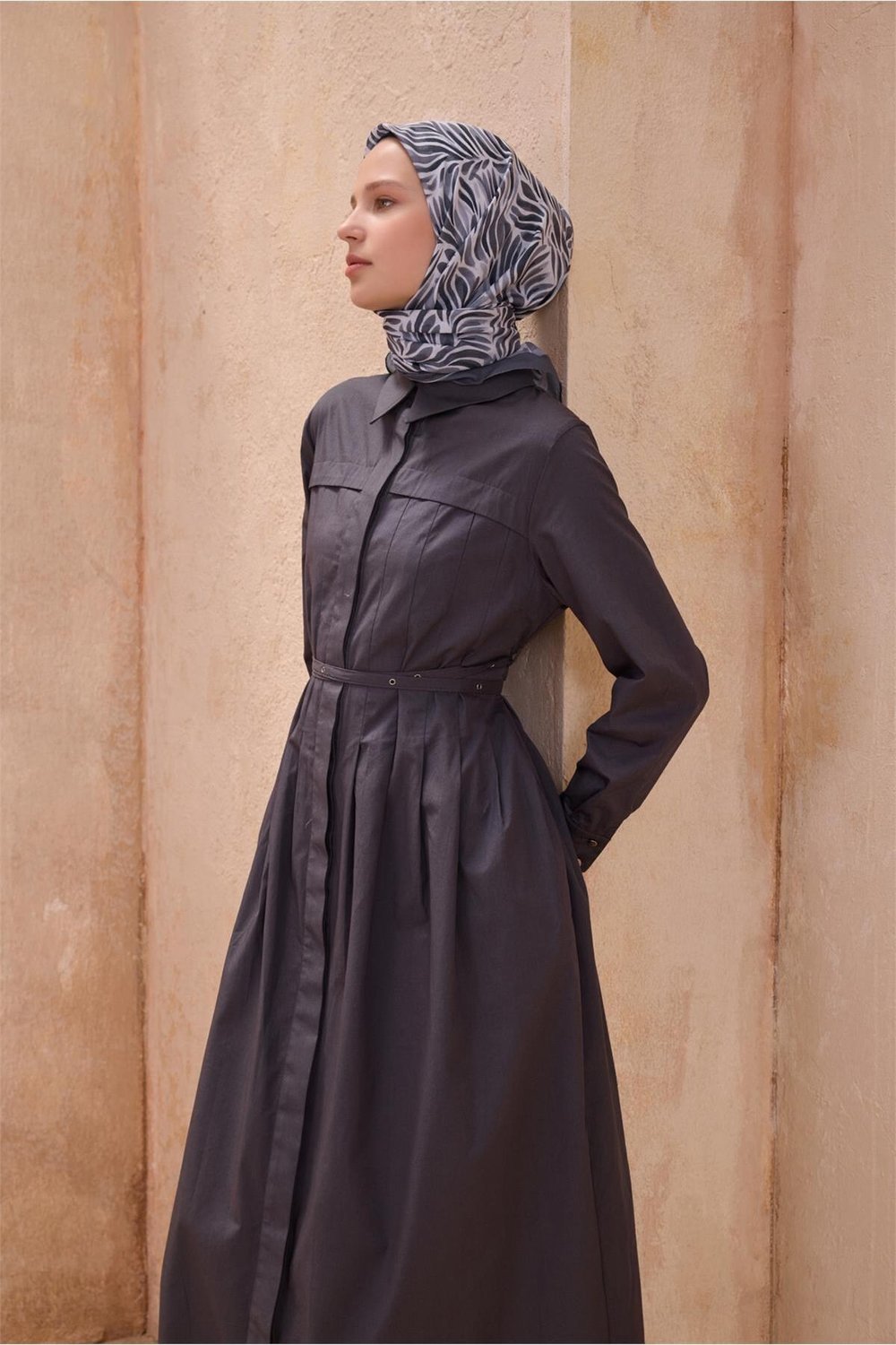 Çiçek Desen Gri Premium Soft Eşarp 8 - 19