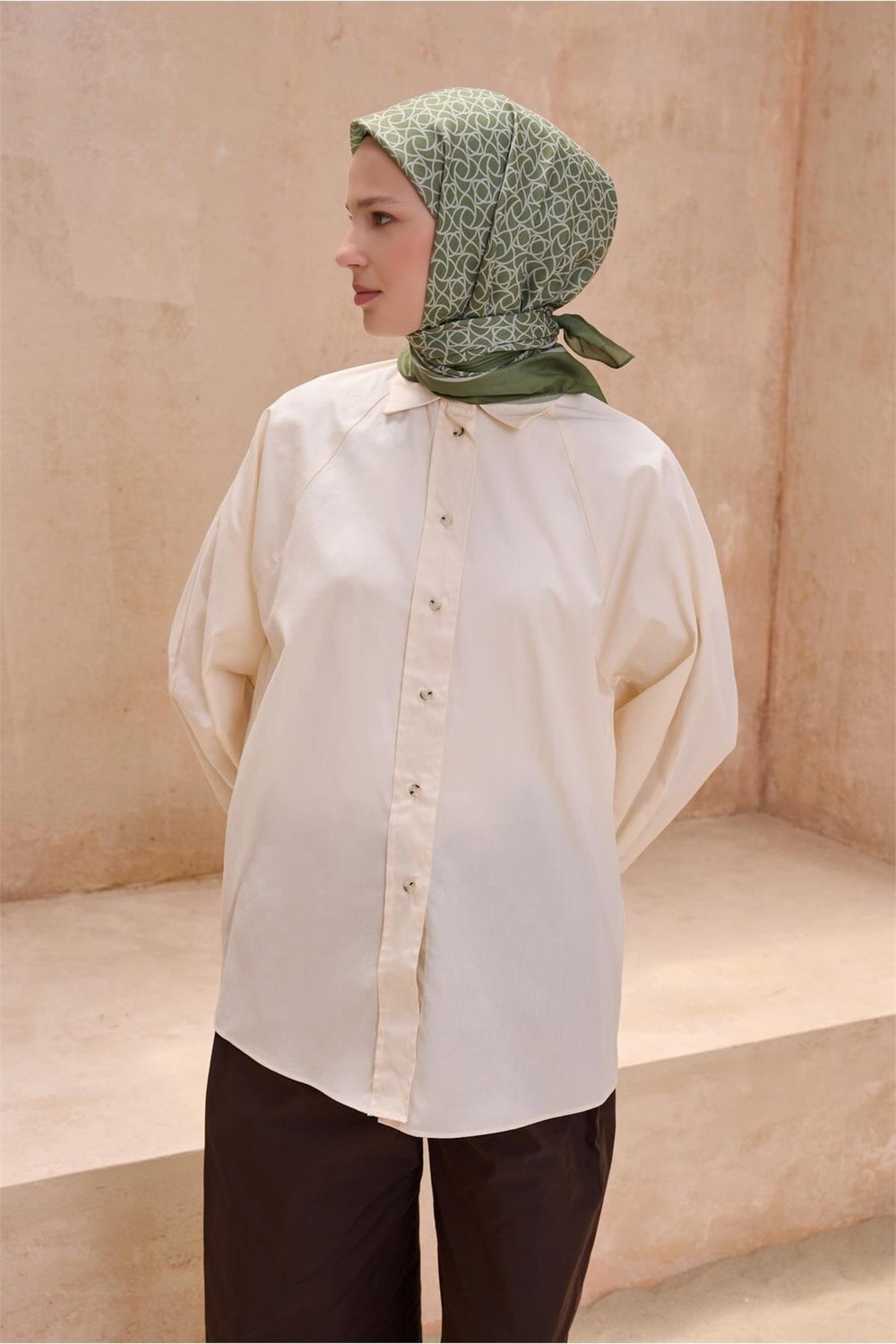 Geometrik Desen Yeşil Premium Soft Eşarp 12 - 17