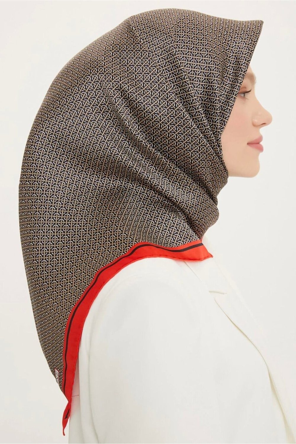 İpek Eşarp Nostalji - 8733-40 Siyah Bordo Twill