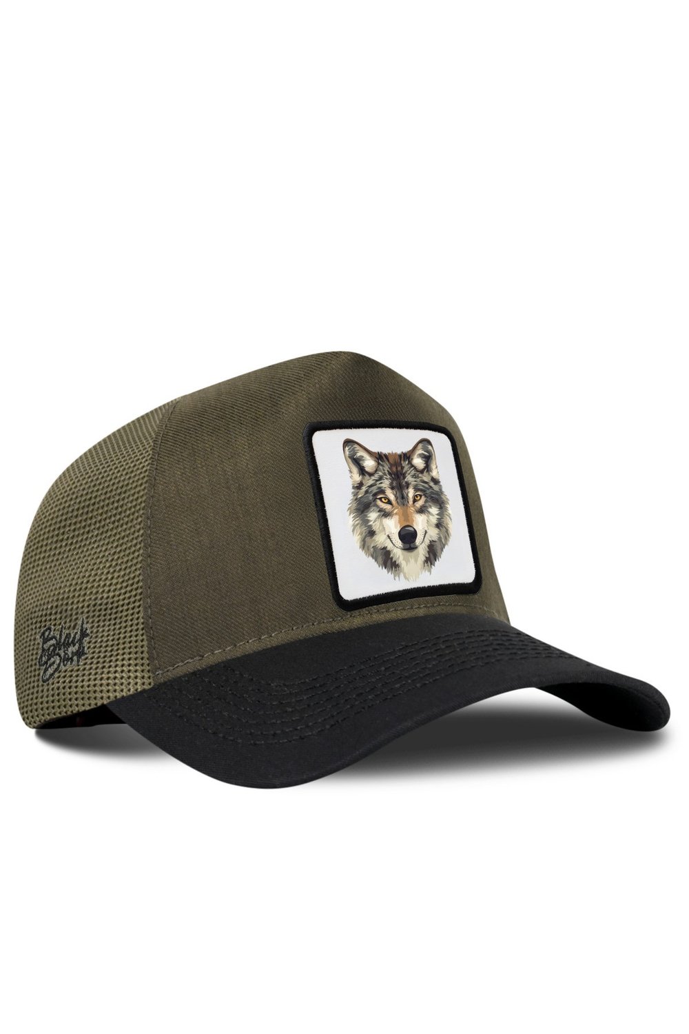 Kurt Logolu Cordura Siyah-Haki Trucker Şapka