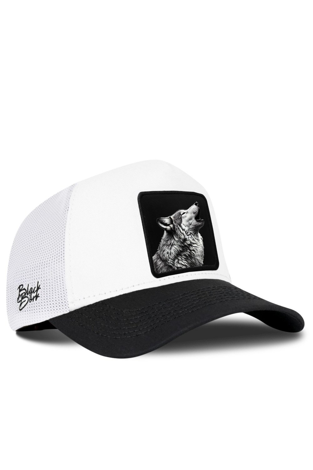 Kurt Logolu Siyah-Beyaz Trucker Şapka