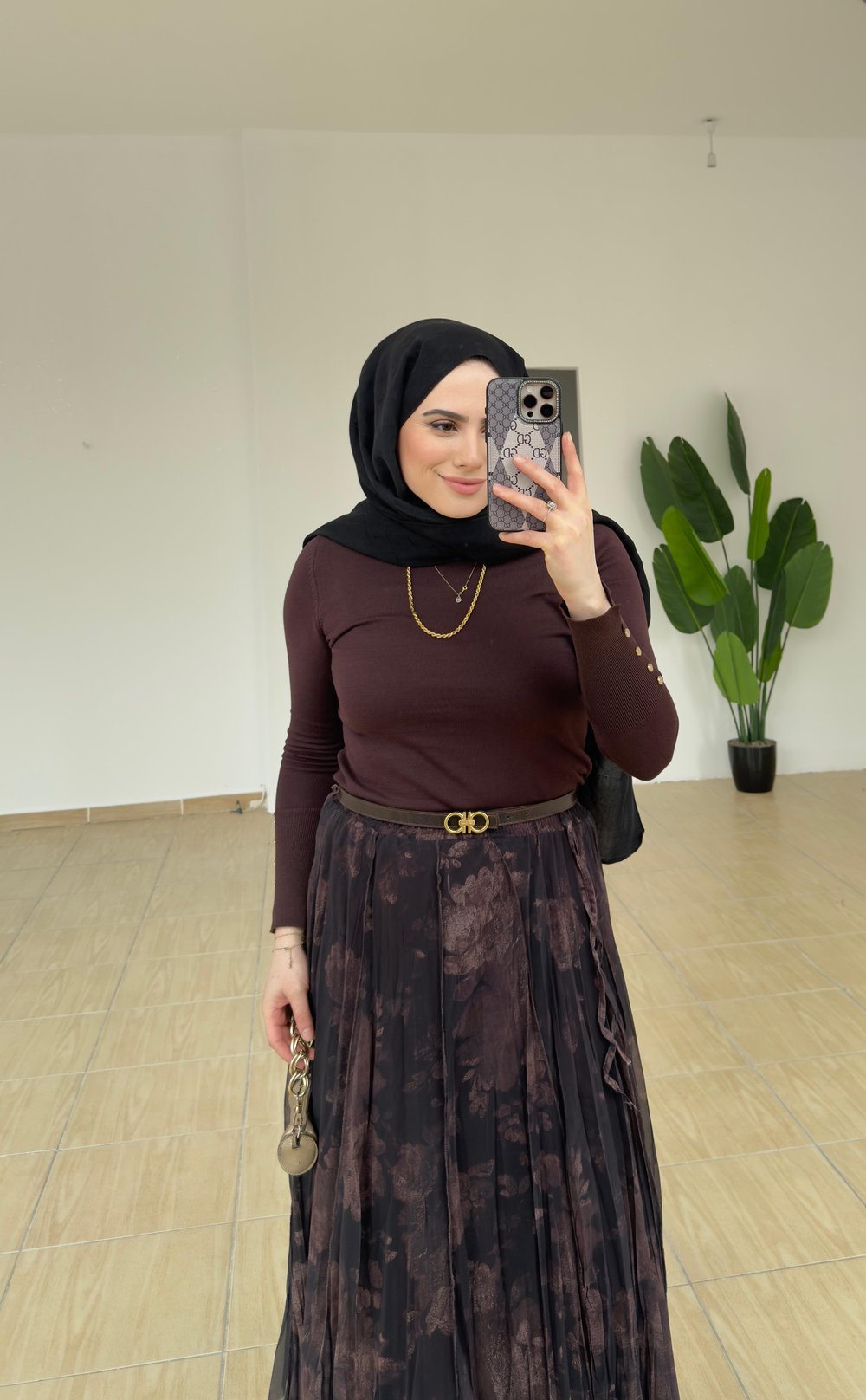 Çizgili Bilek Droplu Bluz | Kahverengi 