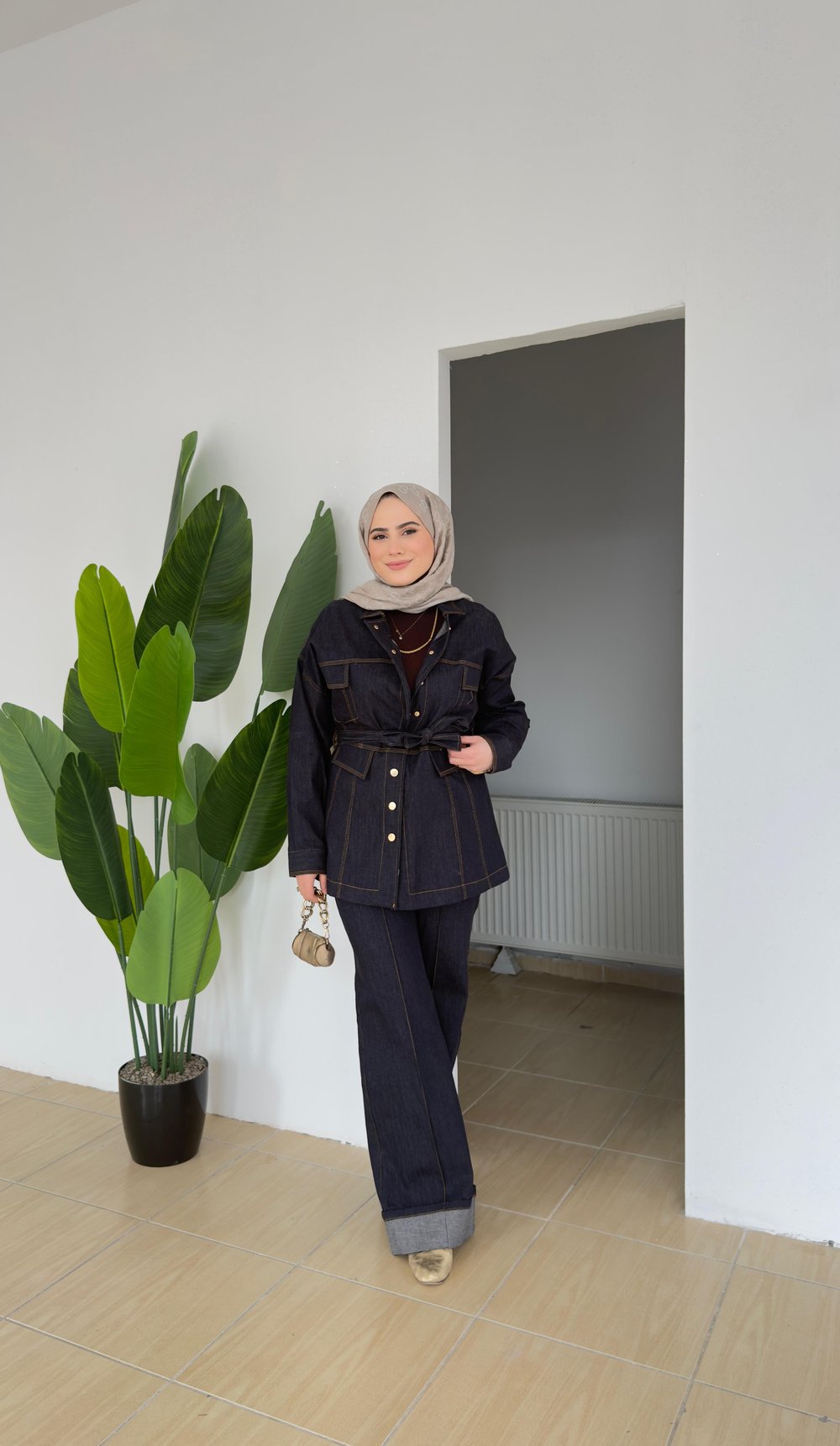 Gold Düğmeli Denim Takım | Lacivert 