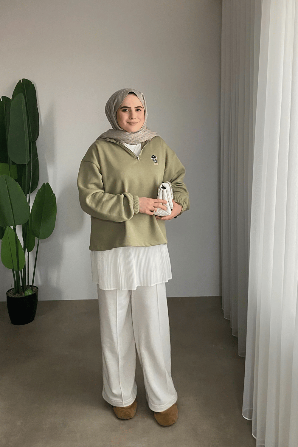 Mini Teddy Desenli Sweat | Çağla Yeşili