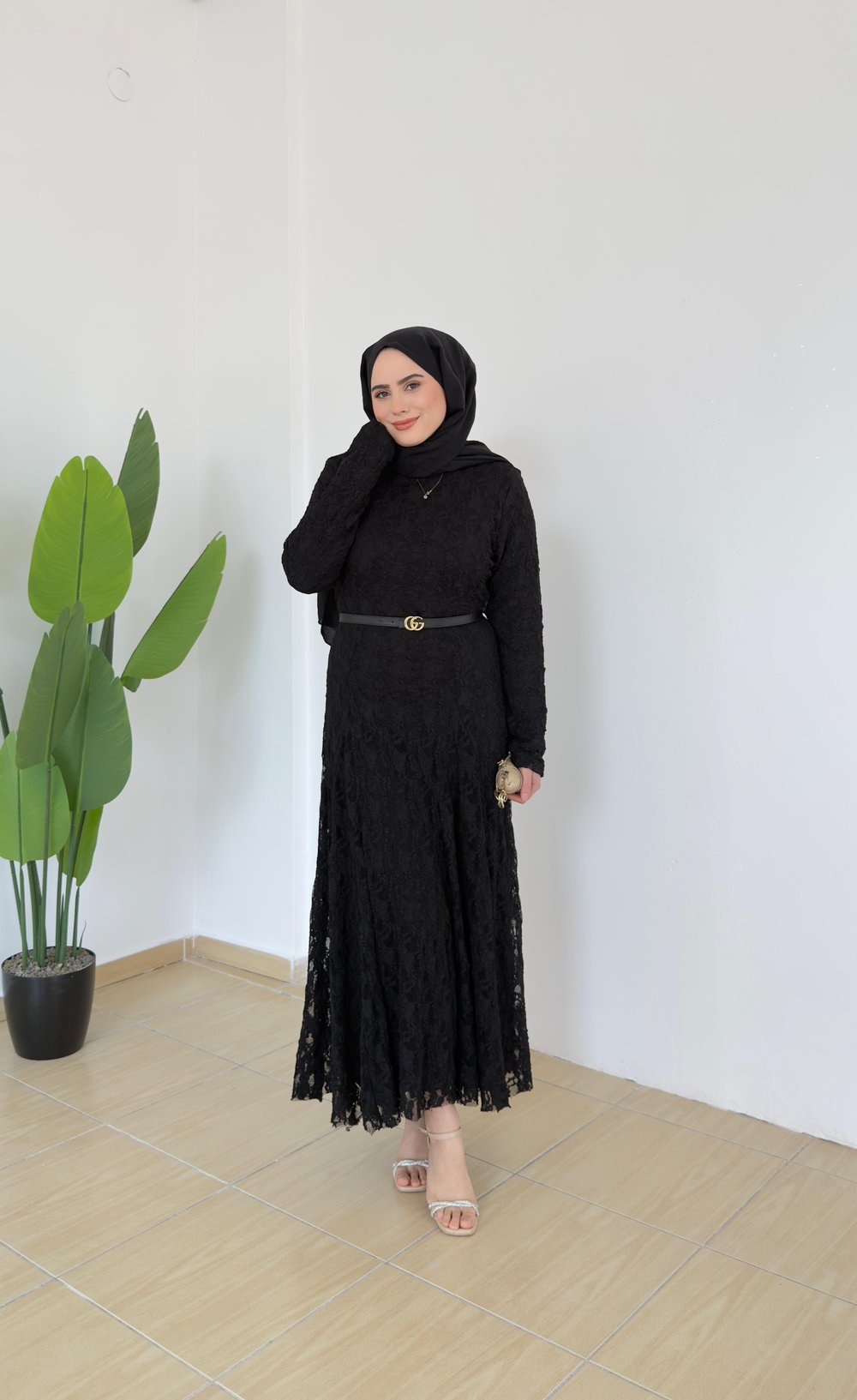 Olive Dantelli Elbise | Siyah
