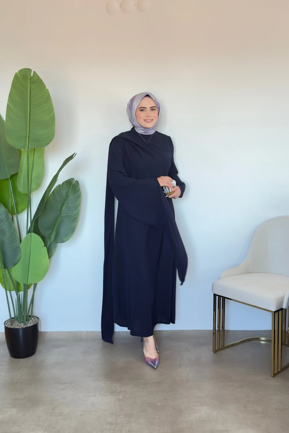 Sahra Pelerinli Elbise | Lacivert