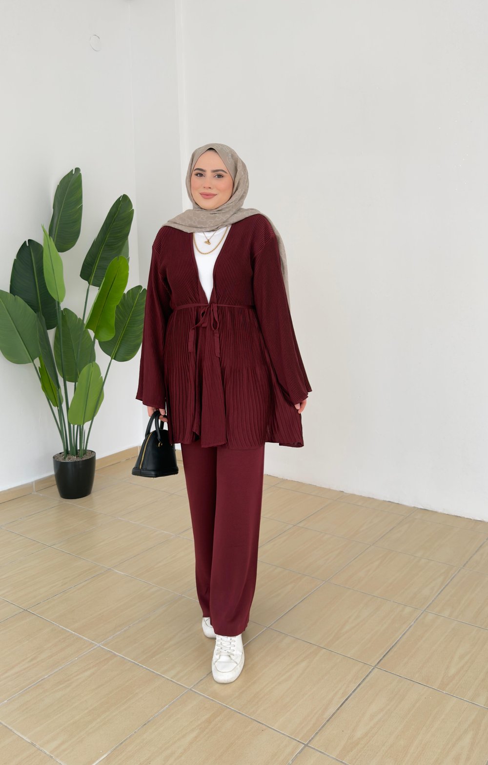 Triko Kimono Takım - Bordo