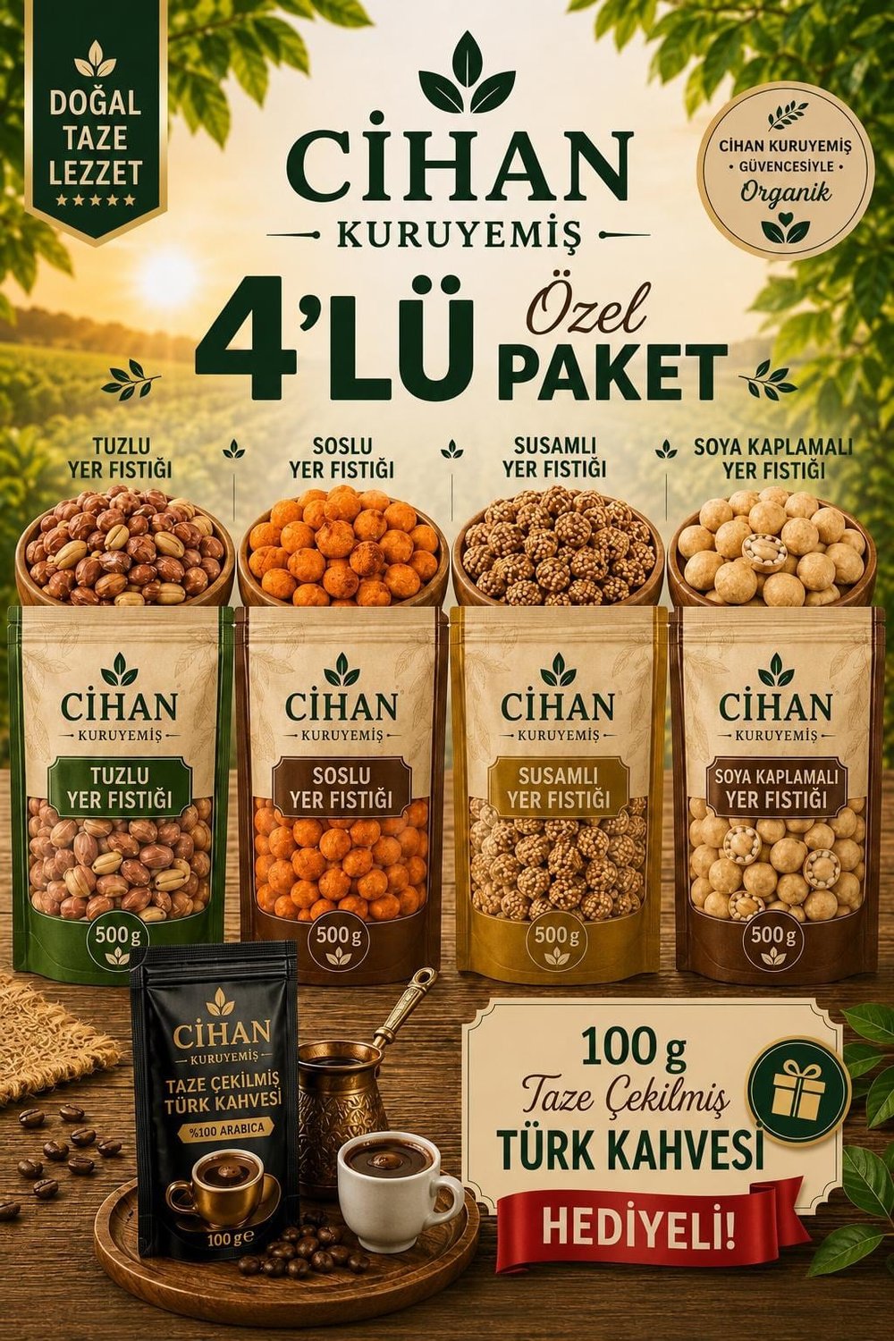 500gr. Tuzlu Fıstık  500gr.  Soslu Fıstık 500gr. Susamlı Fıstık 500gr. Kaplama Fıstık 4'lü Set