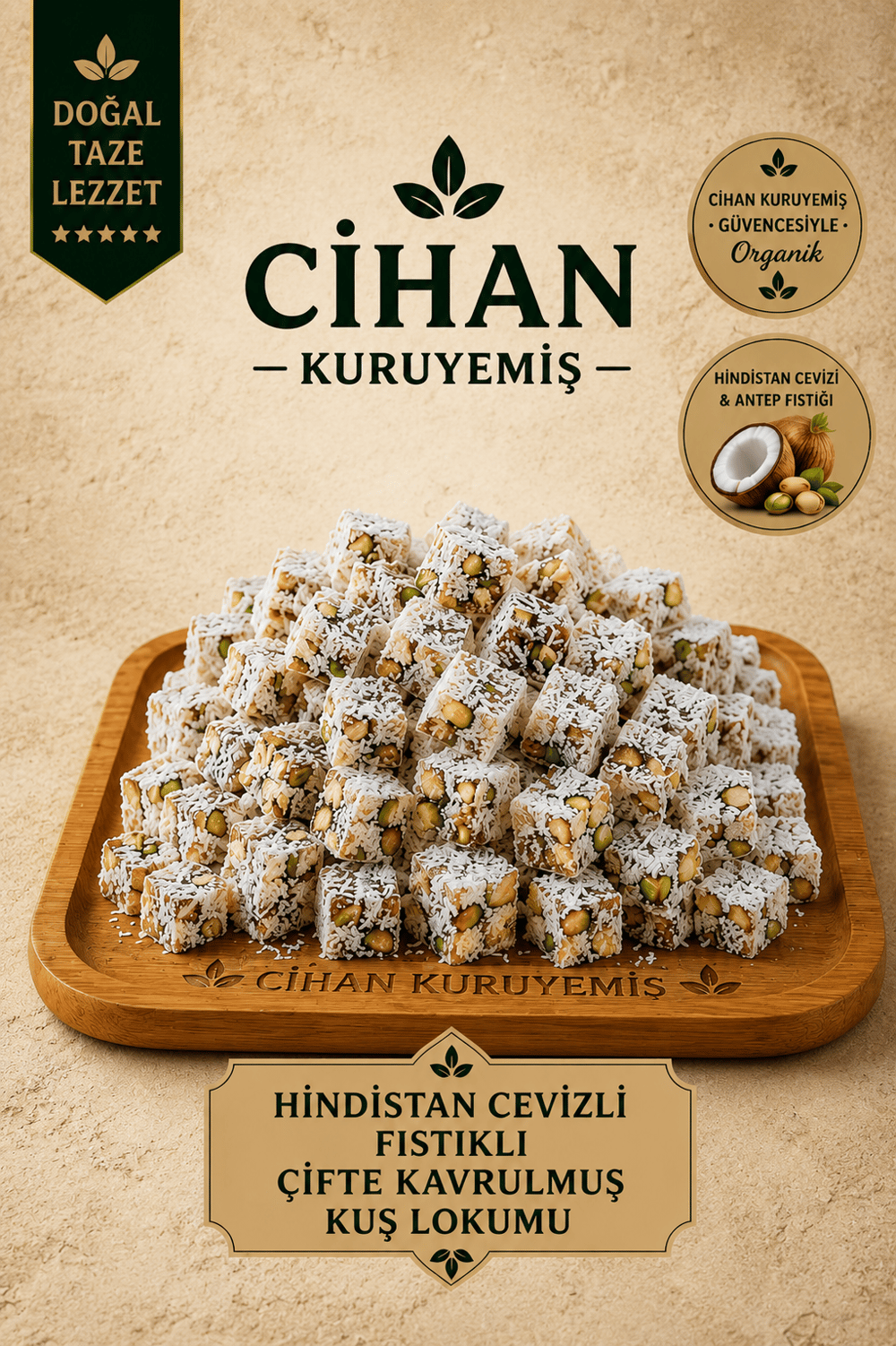 Hindistan Cevizli Fıstıklı Çifte Kavrulmuş Lokum
