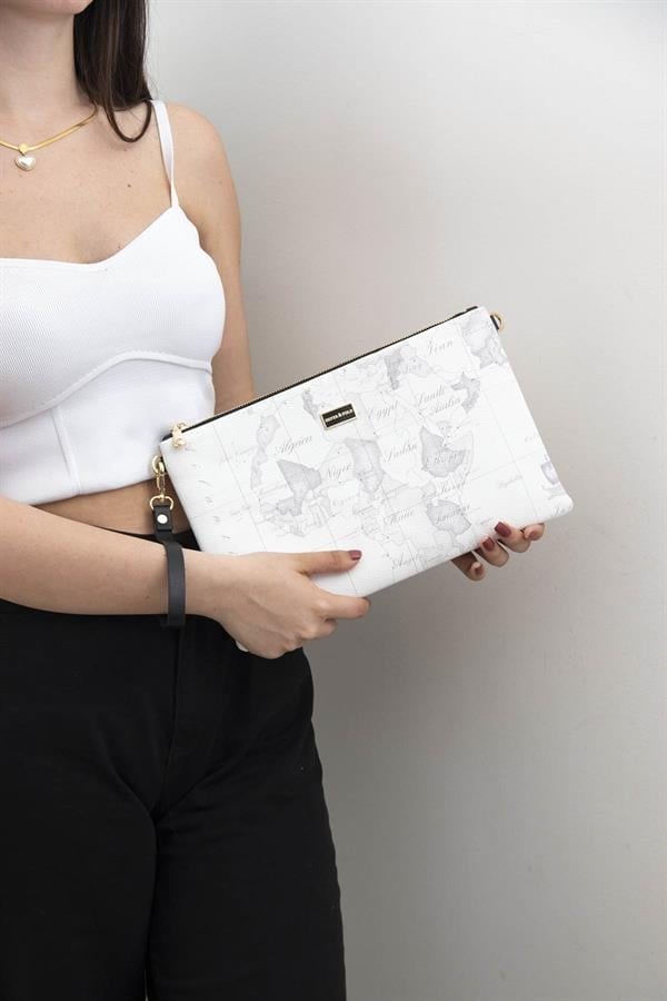 Silver & Polo SP1034 Kadın Portföy & Clutch Harita Beyaz-Antrasit