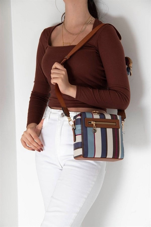 Silver & Polo SP1038 Kadın Çapraz Çanta Ekose Mix-Taba