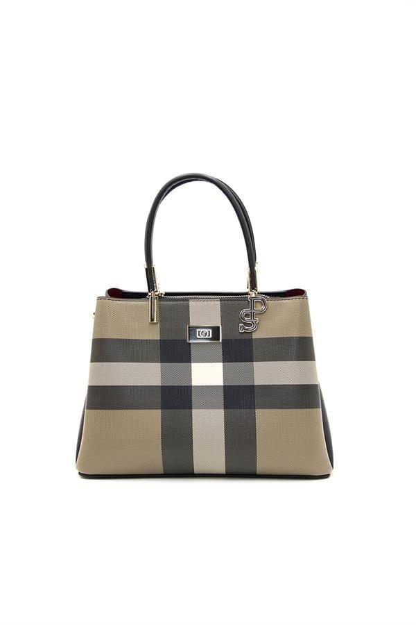 Silver & Polo SP1098 Kadın El Çantası Ekose Kahve-Siyah