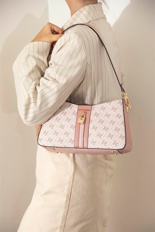 Silver & Polo SP1102 Kadın Omuz Çantası Monogram Pembe-Somon-Pembe
