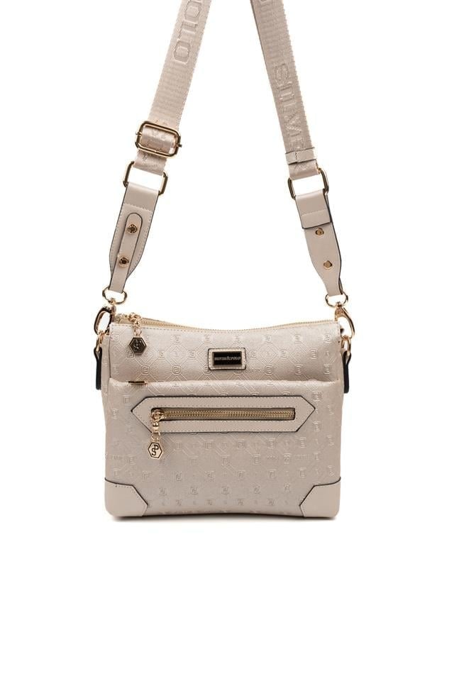 Silver & Polo SP1110 Kadın Çapraz Çanta Logolu Bej-S.Bej