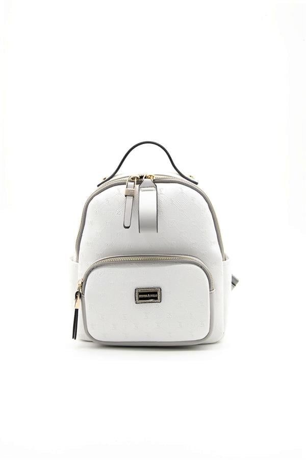 Silver & Polo SP1130 Kadın Sırt Çantası Logolu Beyaz-A.Gri