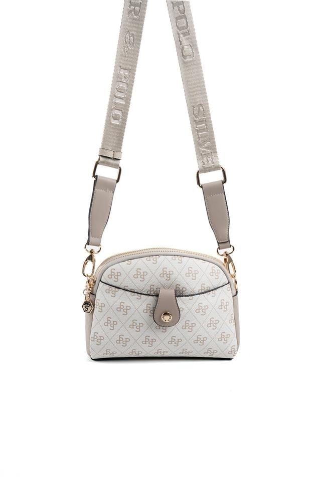 Silver & Polo SP1144 Kadın Çapraz Çanta Monogram Bej-Kum