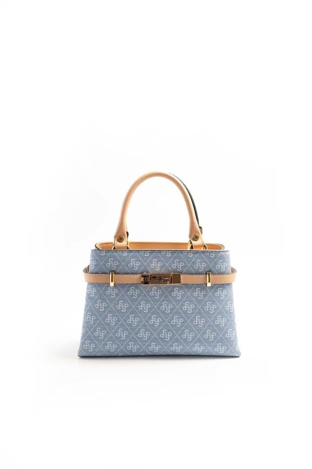 Silver & Polo SP1149 Kadın El Çantası Monogram Mavi-Ten