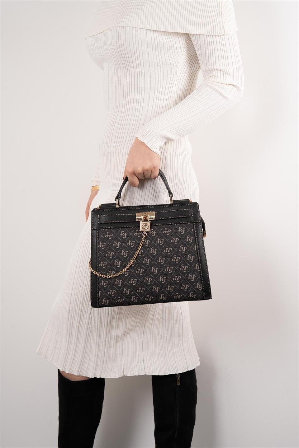 Silver & Polo SP1166 Kadın El Çantası Monogram Füme-Siyah