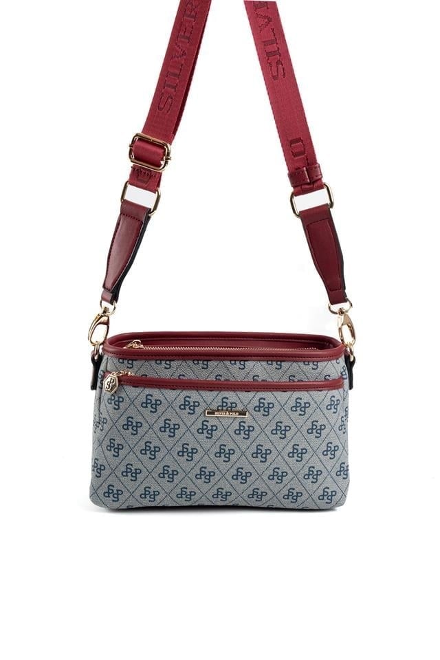 Silver & Polo SP1184 Kadın Çapraz Çanta Monogram Gri-Bordo