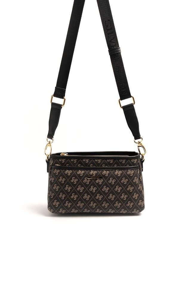 Silver & Polo SP1184 Kadın Çapraz Çanta Monogram Füme-Siyah