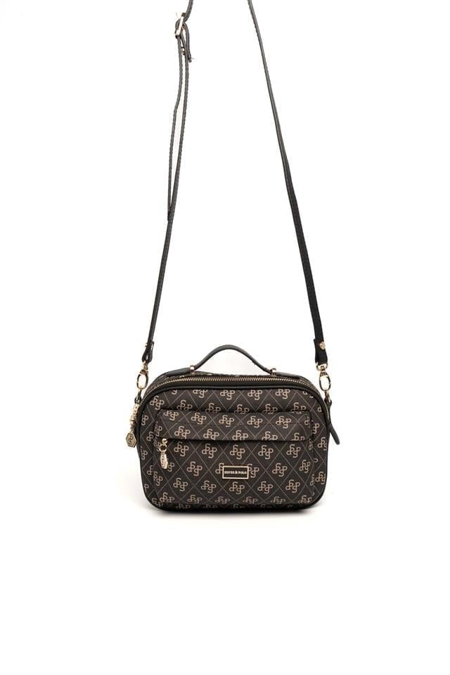 Silver & Polo SP1186 Kadın Çapraz Çanta Monogram Füme-Siyah