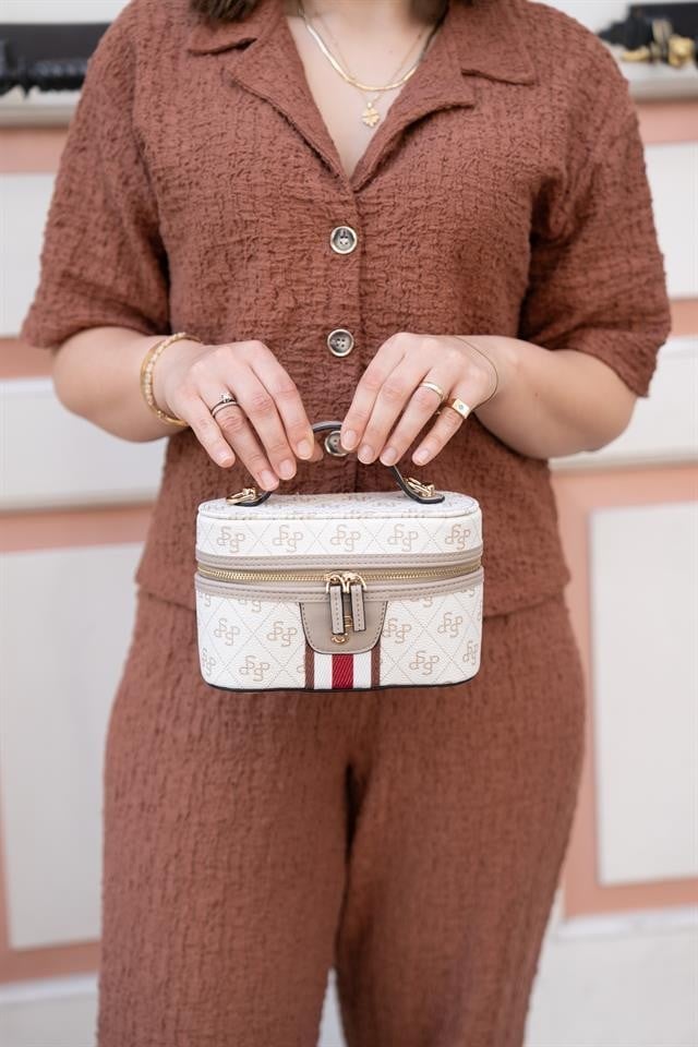 Silver & Polo SP1195 Kadın El Çantası Monogram Bej-Kum