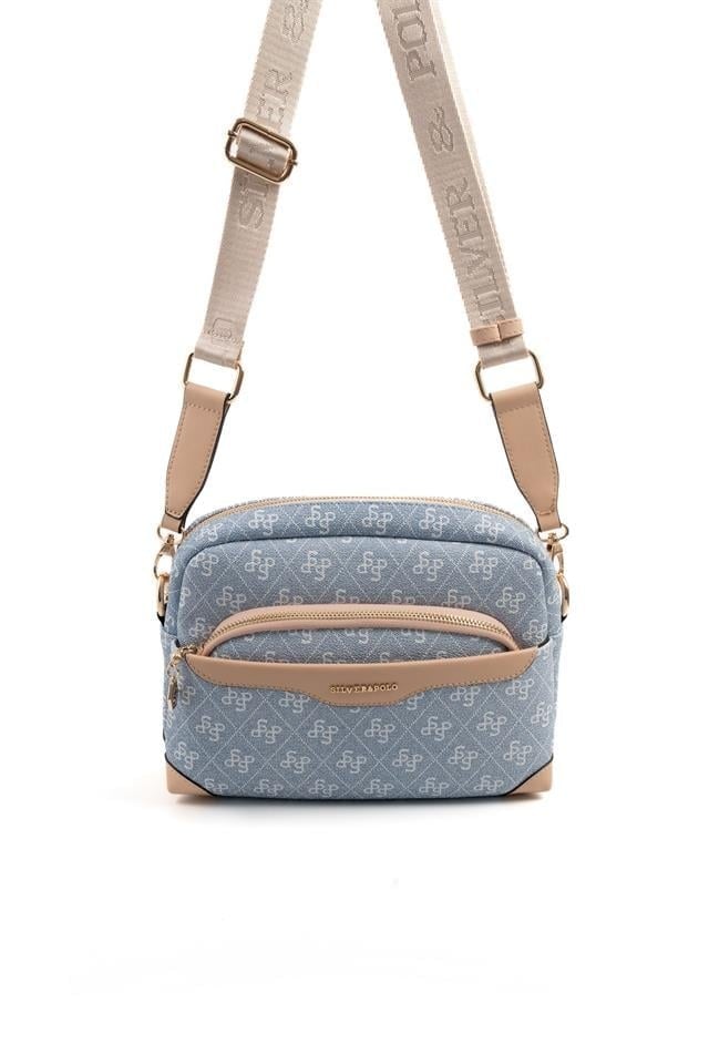 Silver & Polo SP1201 Kadın Çapraz Çanta Monogram Mavi-Ten